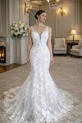 princess polly baby blue dress UK White/Ivory Beach Bridal Sleeveless Lace Mermaid Wedding Dresses Size  6-18