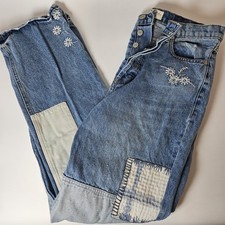 Free People We The Free Jeans Womens 29 Blue Patchwork Embroidered Distressed