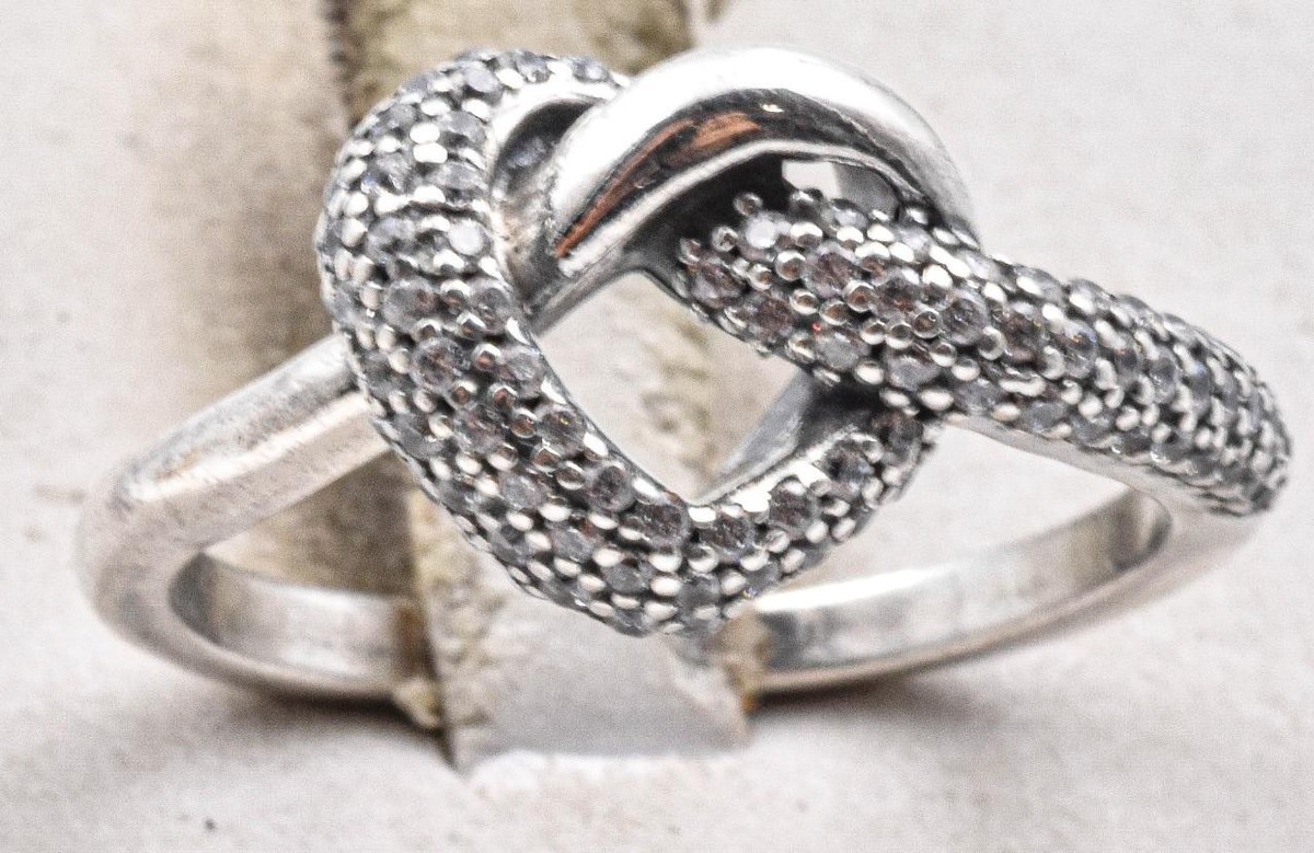 Modern 925 ALE PANDORA & natural Diamond Knot HEART Ladies ring
