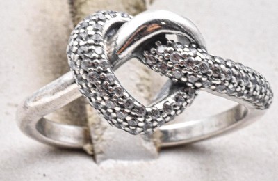 Modern 925 ALE PANDORA & natural Diamond Knot HEART Ladies ring