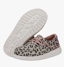 Hey Dude Wendy Youth Funk Leopard Cream  Pink Casual Shoes US Size YT5