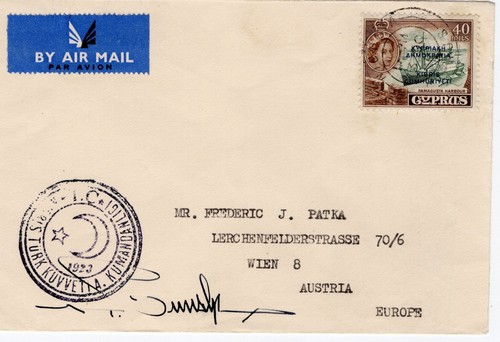 CYPRUS 1960 TURKISH MILITARY CONTINGENT TURDYK COVER TO AUSTRIA 3/10/1960
