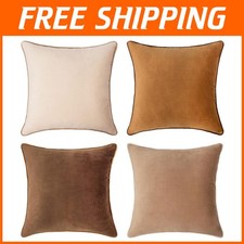 Brown  Beige Velvet Pillow Cases, 22x22 in, 4-Pack