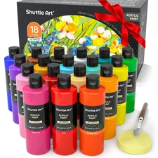 Shuttle Art 18 Colors Acrylic Paint Bottle Set 250ml/8.45oz, Rich Pigmented B...
