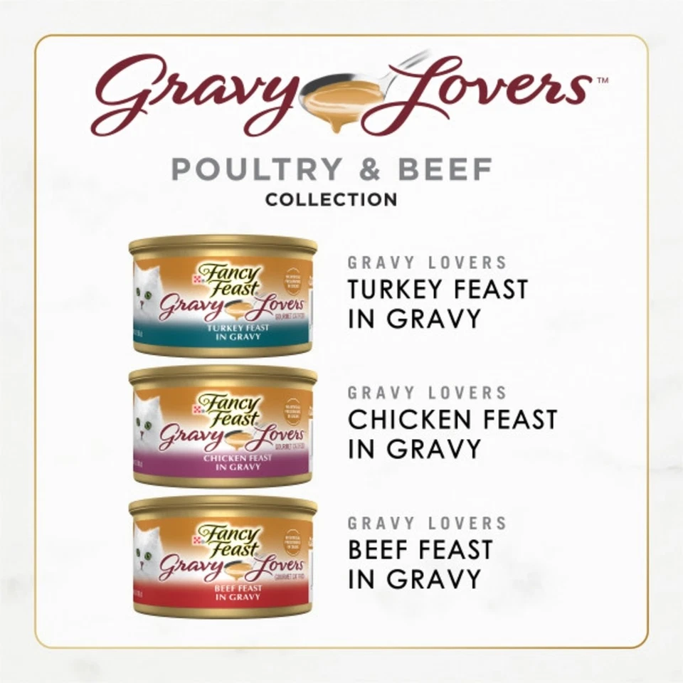 90PACK-Purina Fancy Feast Gravy Lovers Kitten Food Wet Cat Food Poultry Beef 3oz - Image 3 of 4