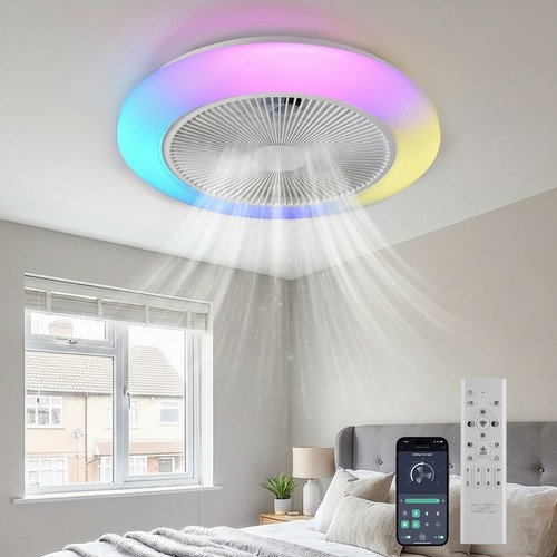 50cm Ceiling Fan Light RGB CCT Dimmable 6-Speed Reversible Quiet DC APP & Remote