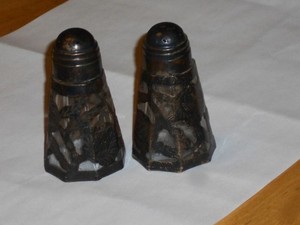 Vintage Mexico Silver Over Glass Salt & Pepper Shakers