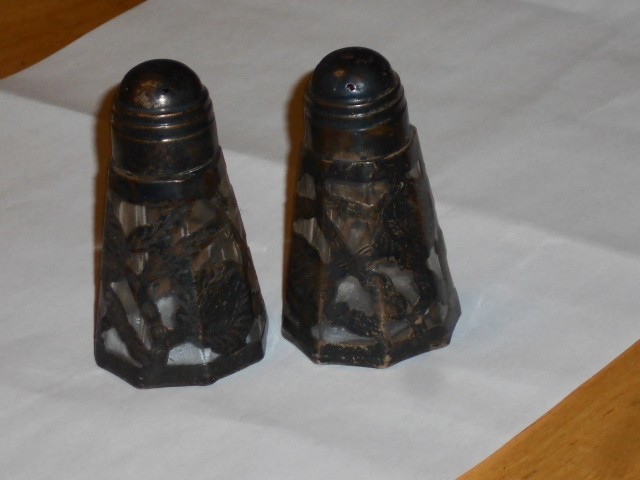 Vintage Mexico Silver Over Glass Salt & Pepper Shakers
