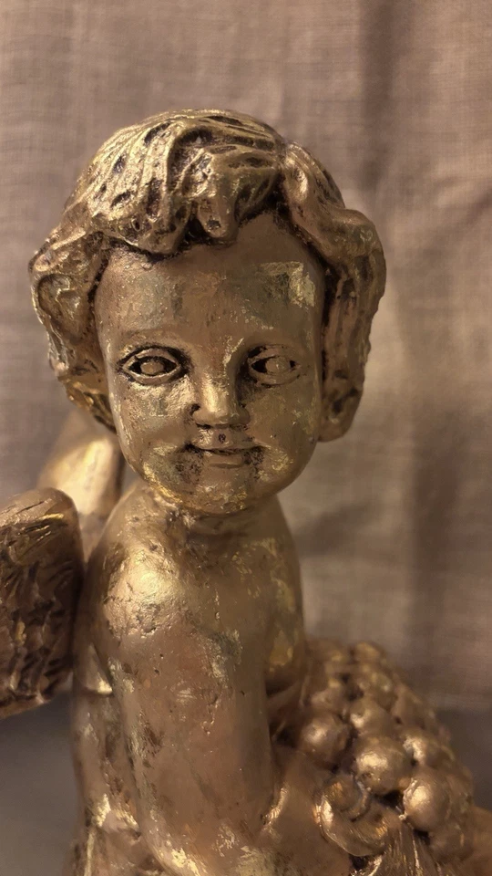 Vintage Gold Leaf Cherub Angel Statue Figurine Baby with Wings 10” Tall - Image 4 of 4