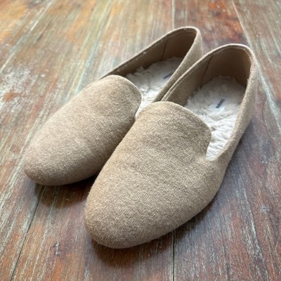 Birdies The Starling Knit Loafers 8 Oatmeal Tan Faux Fur Lined Slipper Flats