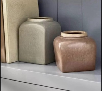 Pair of 2 - Threshold Studio McGee Modern Ceramic Stoneware Vase Planters - NWT