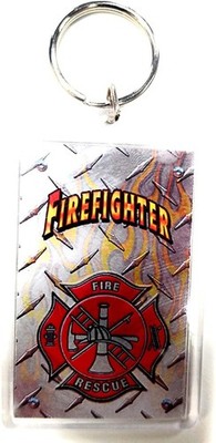 Fire Department 2x3 Acrylic Keychain w/1'' Keyring Decal Logo Emblem Firefighter