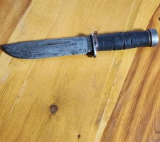 WWII US MILITARY CATTARAUGUS 225Q FIGHTING KNIFE STACKED LEATHER NO SHEATH