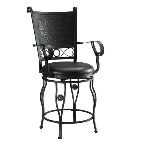Linon Ellie Big & Tall Swivel Counter Stool Faux Leather Padded Seat in Black - Picture 2 of 9