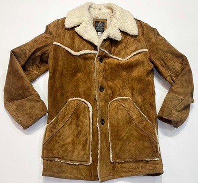 Vintage Cooper Western Rancher Shearling Suede Leather Jacket Sz 38 USA Brown