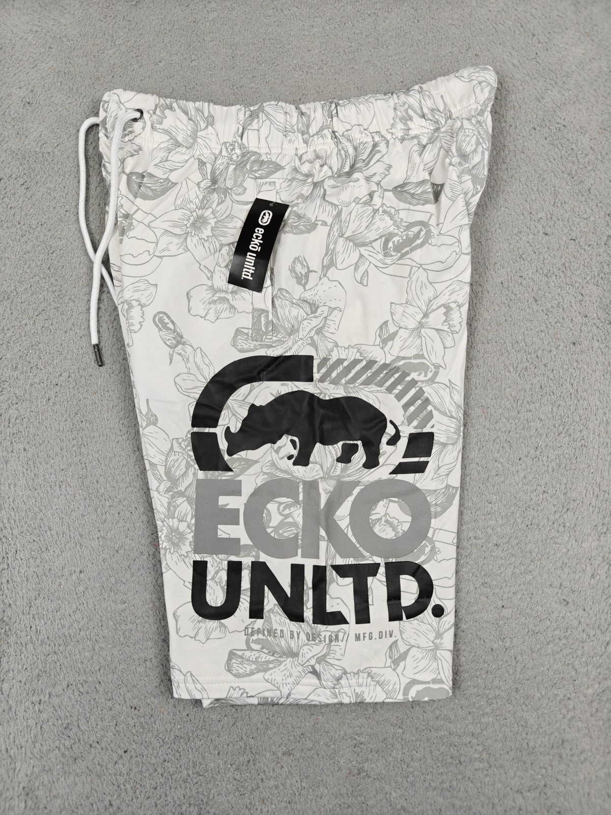 Ecko Unltd Shorts Mens Medium White Gray Floral Stretch Drawstring EO12N164T