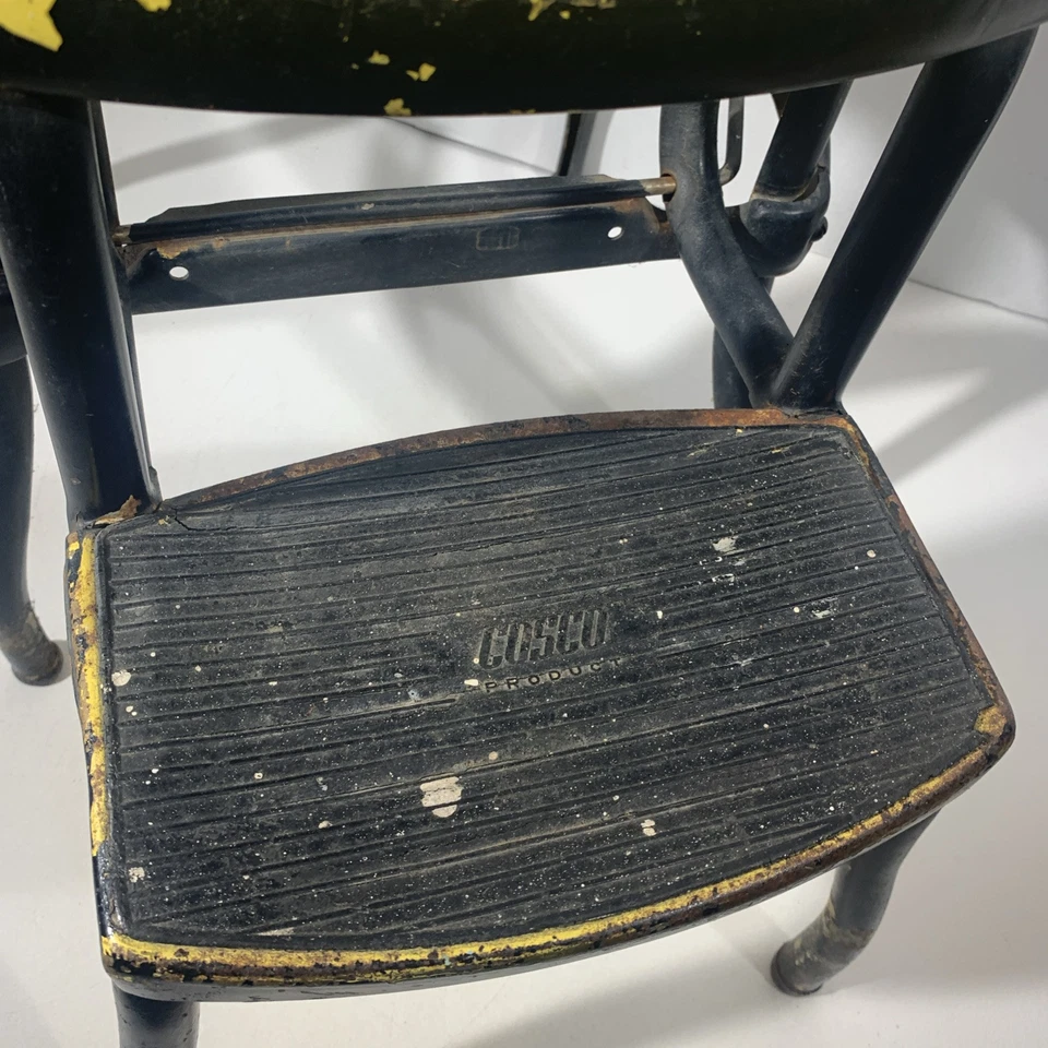 Taburete extraíble vintage Cosco de metal negro amarillo decoración de cocina de granja Foto 4 de 4