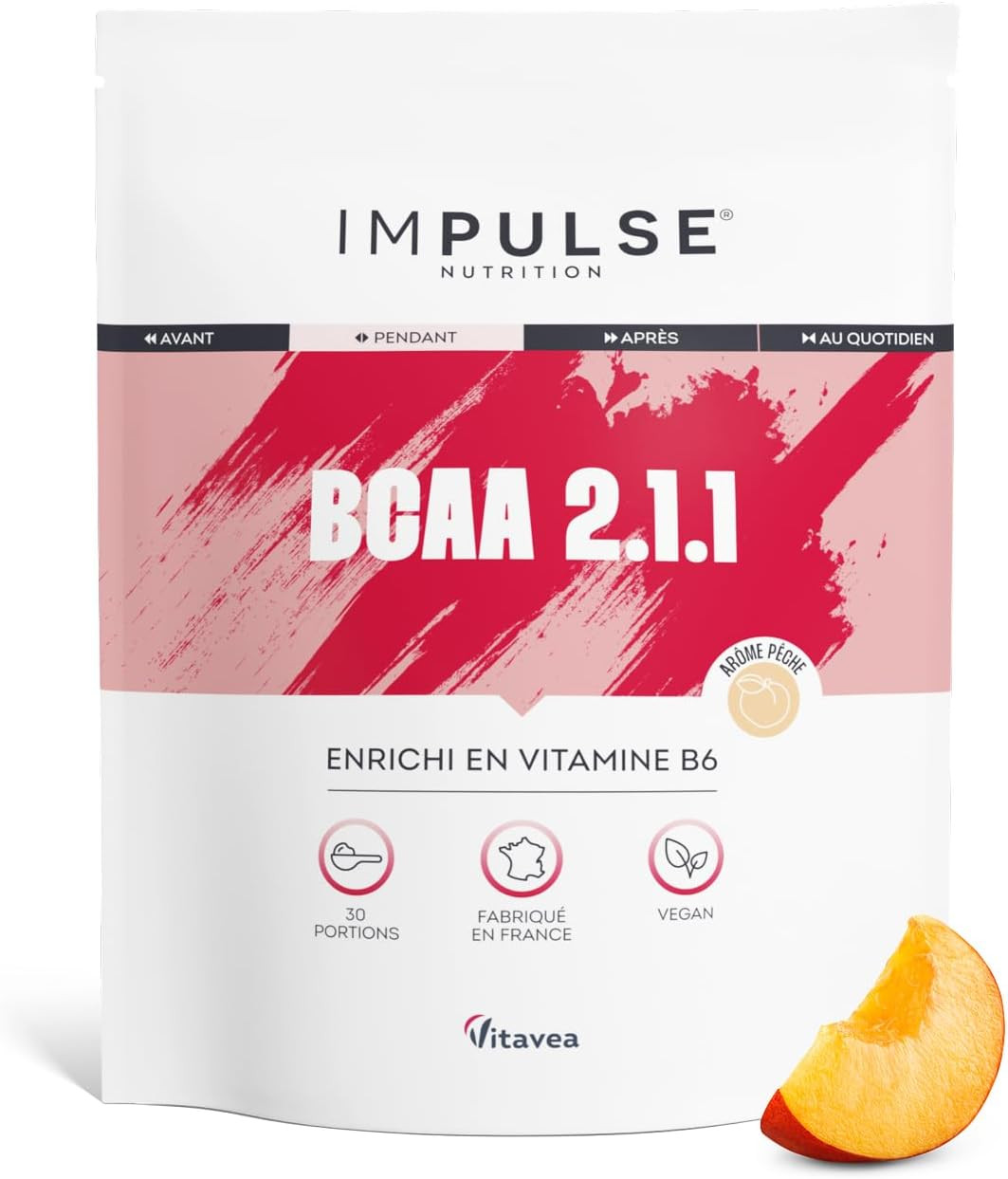 BCAA 2.1.1 poudre pêche acide aminé Leucine Isoleucine Valine vitamine B6