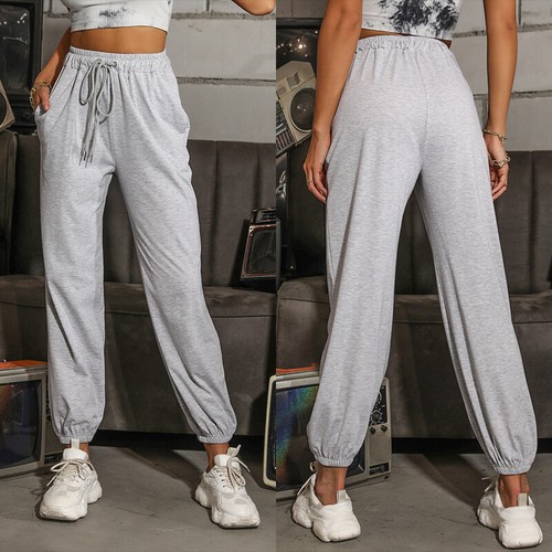 Womens Elastic Waist Lounge Trousers Gym Sports Pants Casual Joggers Sweatpants - Picture 2 of 17