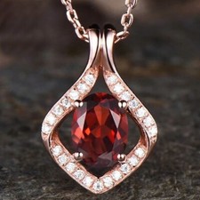 5.50Ct Oval Cut Natural Garnet  Diamond Solid 14K Rose Gold Pendant No Chain