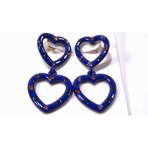 Banana Republic Women's navy enamel Gemstone Double heart Earrings NWT 58 - Picture 4 of 9