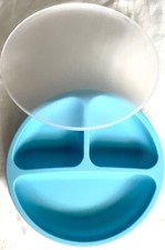 Wee Sprout Silicone Baby Plate Dish Kid Divided Compartments W/Lid Aqua