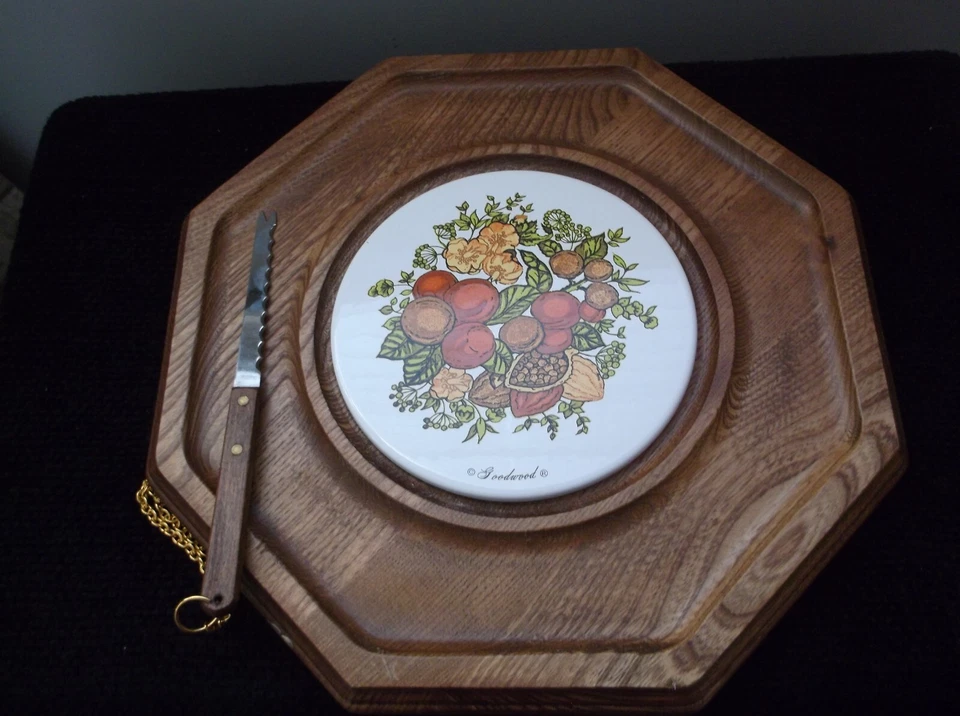 De colección Japón GOODWOOD Boho Floral Queso Galleta Bandeja Madera Cúpula Tapa Cuchillo Cadena Foto 3 de 4