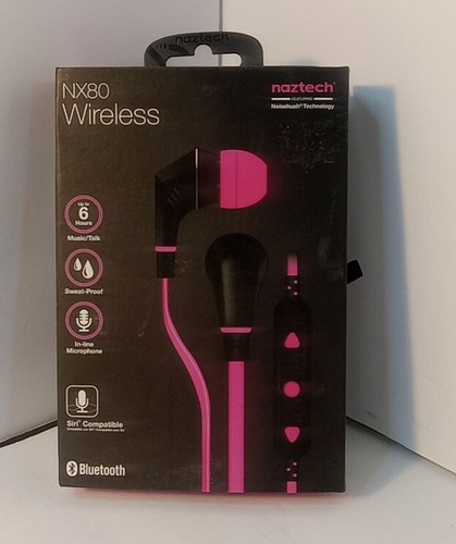 Ear Buds by Naztech NX80 Bluetooth Wireless Sports Pink and Black Earphones NEW! - Picture 1 of 8