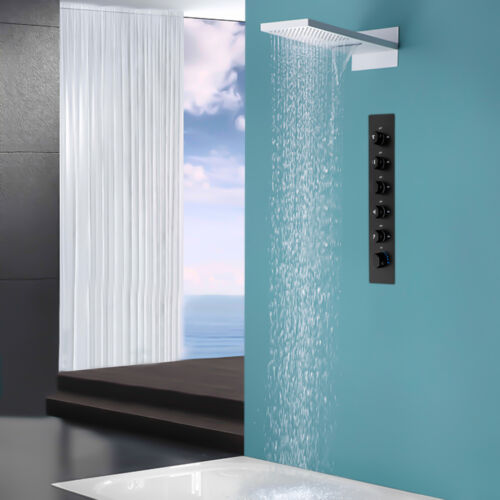 Thermostatic Brass Diverter Valve Concealed Adjustable Flow Shower Valve Black
