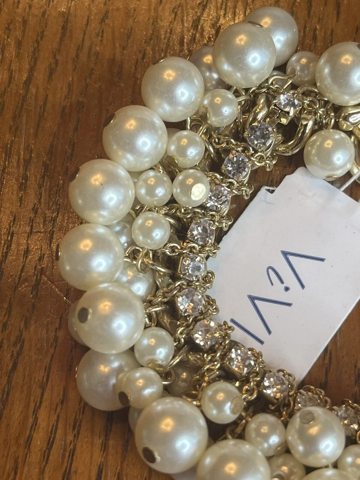 Pulsera ViVI Estilo Gatsby Palanca Vidrio y Perlas Tono Dorado Nueva con Etiquetas Foto 2 de 4