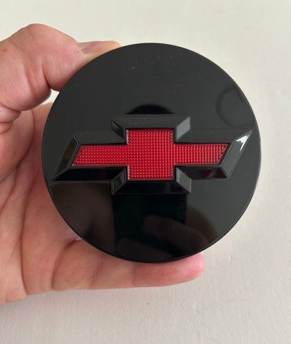 Black Chevy Wheel Center 4 Caps Red Emblem for Chevrolet Silverado Tahoe - Picture 3 of 3