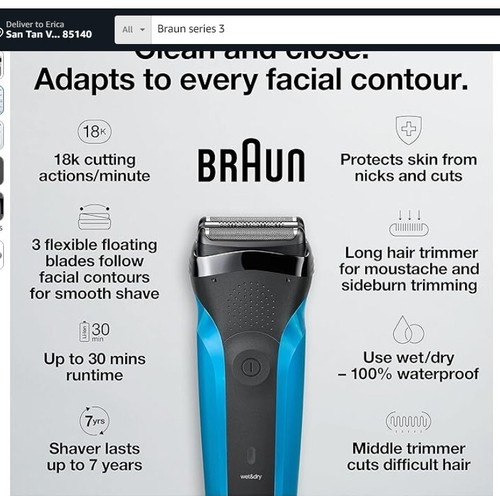 NIB Braun Series 3 310s Rechargeable Men's Facial Shaver - Blue - Picture 3 of 5