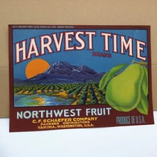 Harvest Time Brand fruit crate label Northwest Fruit CF Schaefer Co Yakima, WA