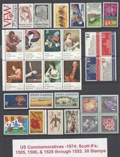 U.S. 1974 Commemorative Year Set 30 MNH Stamps