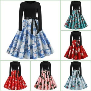 Winter-Floral-Christmas-Dresses-Long-Sleeve-Evening-Party-Womens-Cocktail-Xmas