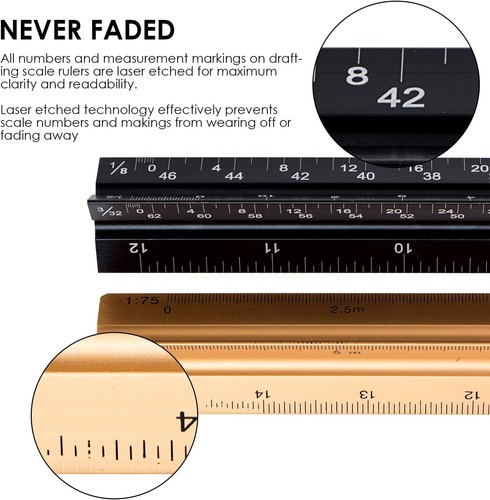 Imperial Measurement Architect Scale Ruler - Laser-Etched Aluminum Construction - Picture 6 of 9