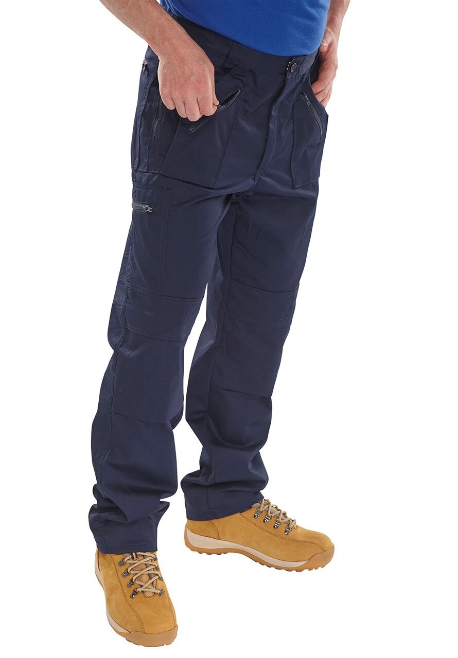 Beeswift Men's Click Action 7 Zip Pockets Work Cargo Combat Trousers Pants Navy