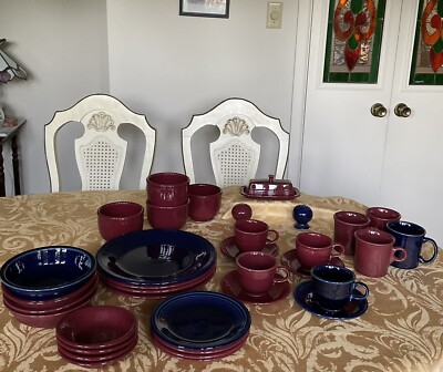 FIESTA WARE  8 Pieces -4 Place Setting - Mix Colors: Burgundy & Navy Blue  A 