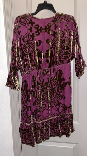 Hale Bob lila Seide mit goldenem Samt Ausbrenner Kleid, L - Bild 9 von 15