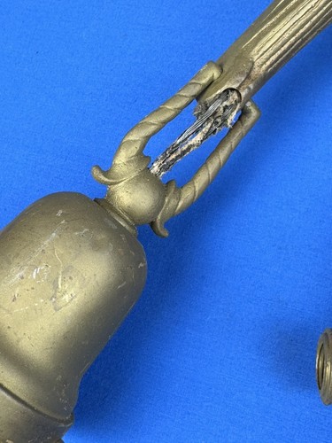 C.1920 Hanging Brass Light Fixture, 3 Lights, Brass Arms, Unusual Socket Hanger - Picture 3 of 13