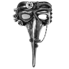Silver Black Long Nose Zanni Mask in Steampunk Style for Masquerades