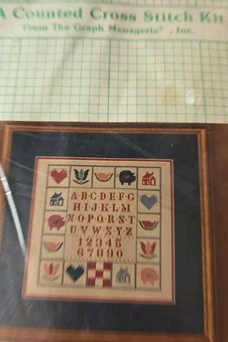 Vintage 1990s Counted Cross Stitch Sampler Alphabet Heart Flower Watermelon - Bild 2 von 7
