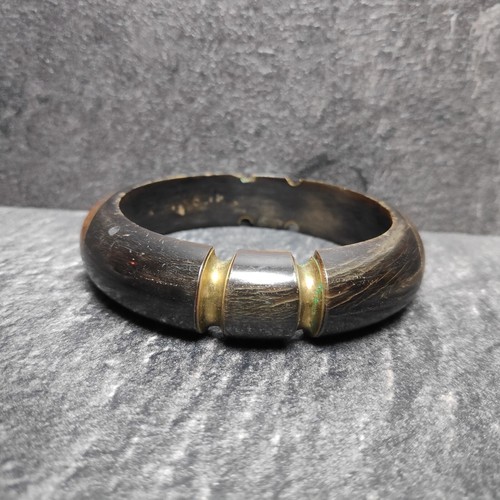Horn Armreif Holz Messing Vintage Armband Ø Ca. 6,5cm - Picture 6 of 11