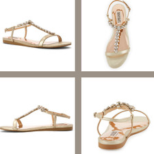 NEW Badgley Mischka Amuse II Metallic Embellished Sandal Champagne SZ 7.5  JR