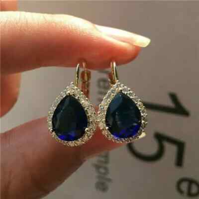 4Ct Lab Created Blue Sapphire Drop & Dangle Women's Earring 14K Yellow Gold Over