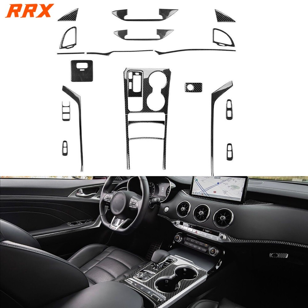 23Pcs Real Carbon Fiber Kits Full Interior Dash Trim For Kia Stinger GT 2018-23