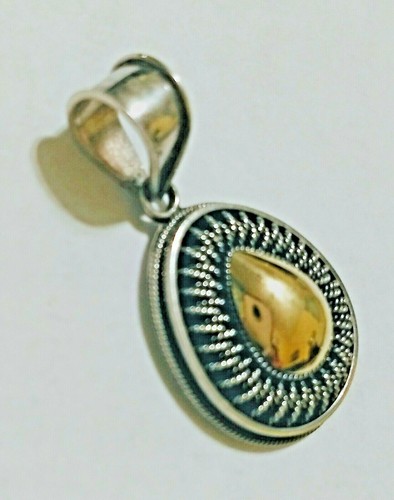BALI SUARTI BA 18K Yellow Gold & Sterling Silver Teardrop Pendant Bali VTG - Picture 3 of 3