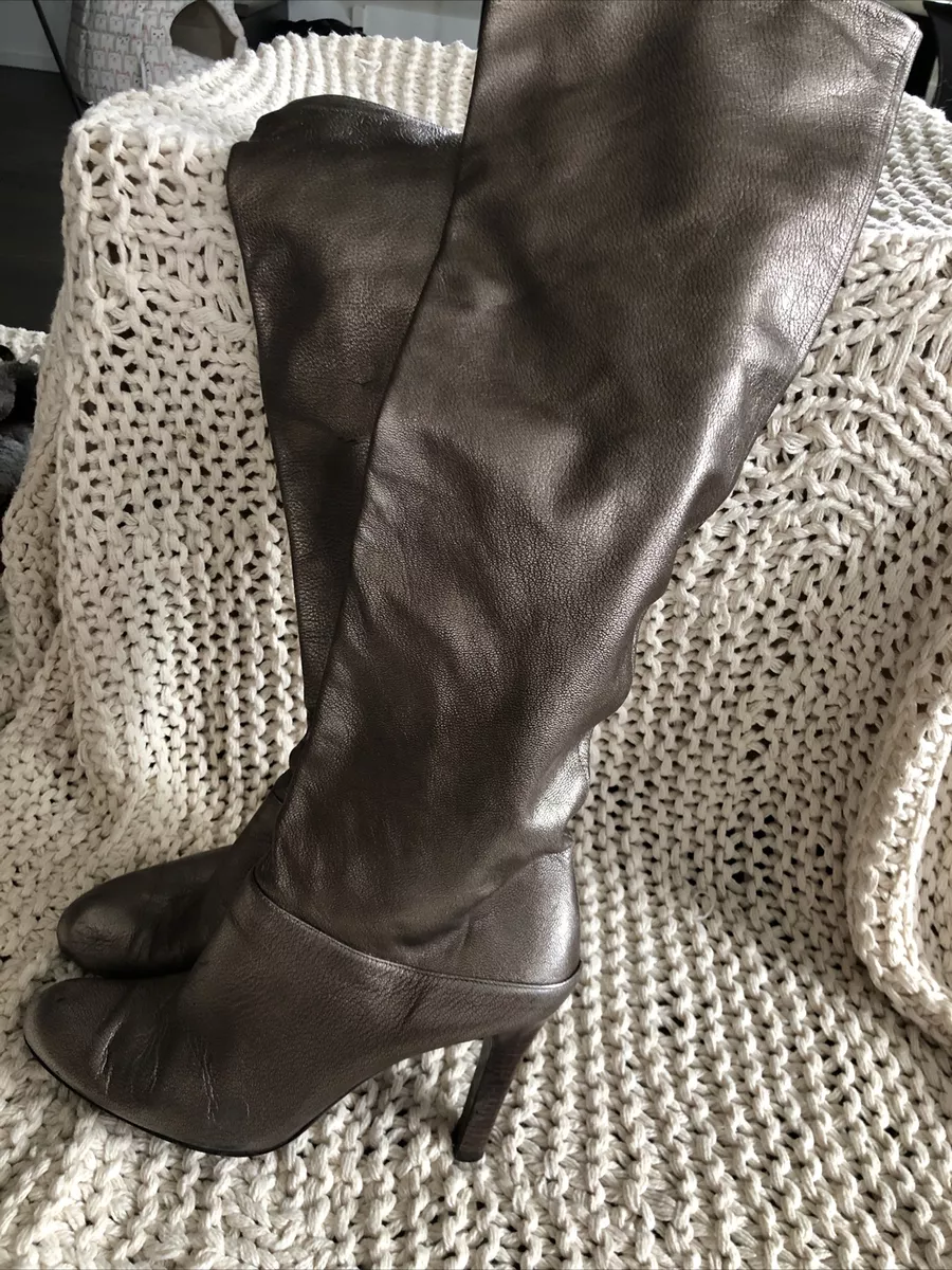 Stuart Weitzman OTK Slouch Tall Boots PEWTER leather Sz 9.5 eBay