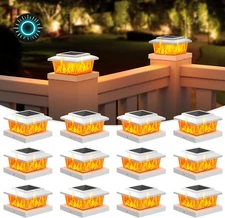 VOLISUN Solar Fence Post Lights 12pack White Solar Deck Post Cap Flame Light NEW