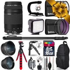 Canon EF 75-300 III - Video Kit + LED KIt + Monopad - 16GB Accessory Bundle